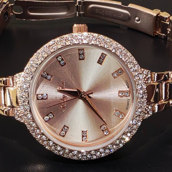 Voulez Vous Rose Gold Pink Crystal Accent Narrow Band Womens Wrist Watch New Bat main image 5